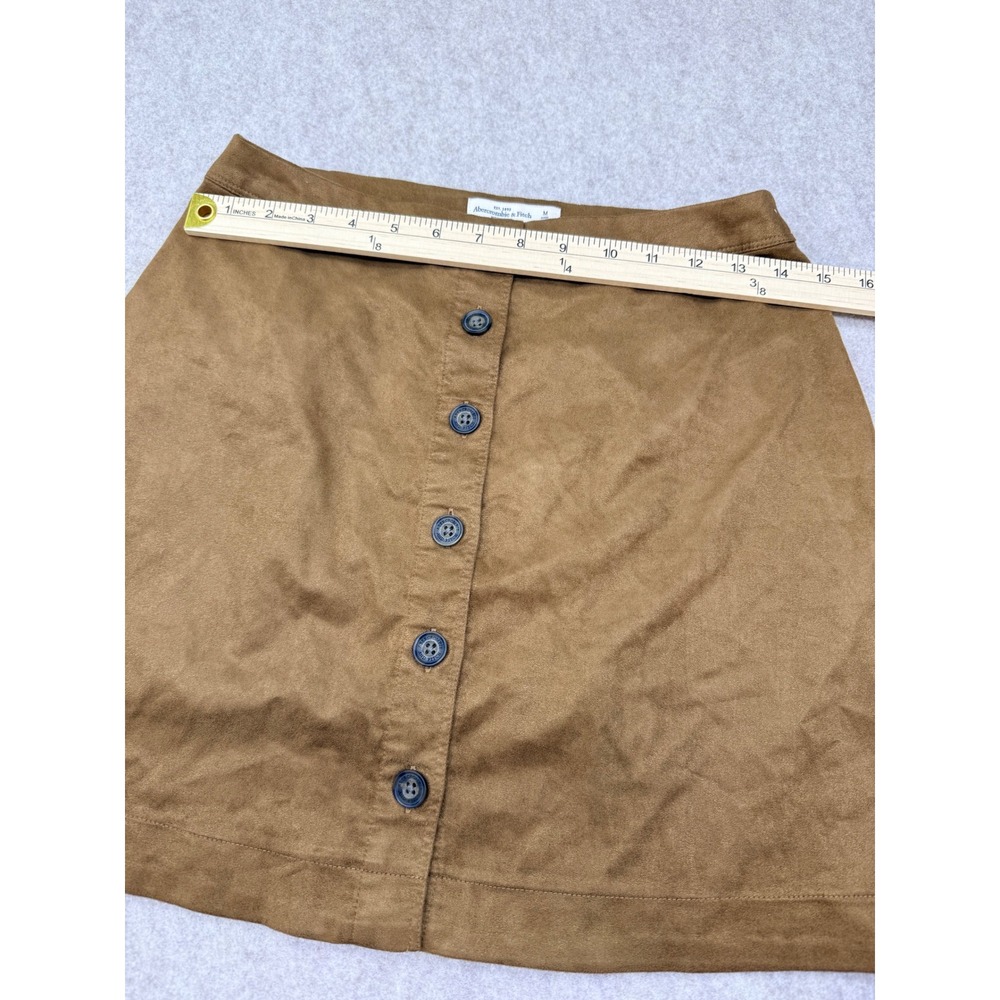 Abercrombie & Fitch Brown Faux Suede Button Front A-Line Mini Skirt Size M - Picture 5 of 7